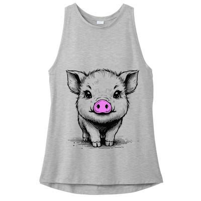 Cute Pig With Nose Drawing Ladies PosiCharge Tri-Blend Wicking Tank
