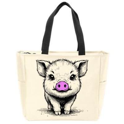 Cute Pig With Nose Drawing Zip Tote Bag