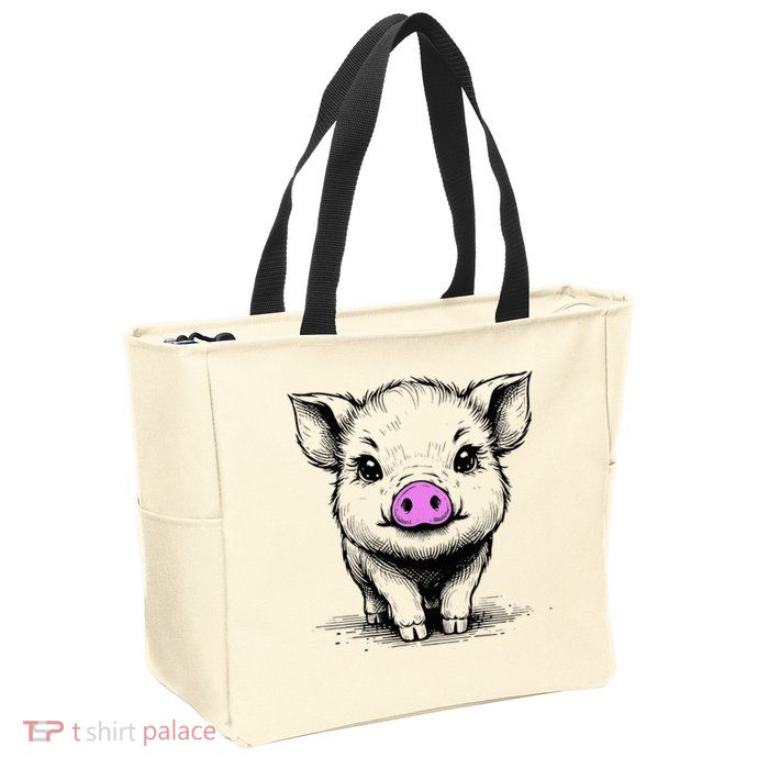 Cute Pig With Nose Drawing Zip Tote Bag