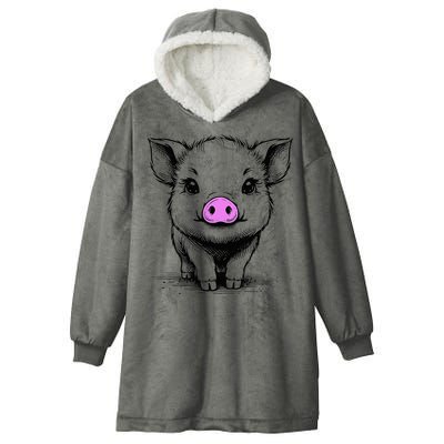 Cute Pig With Nose Drawing Hooded Wearable Blanket