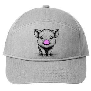 Cute Pig With Nose Drawing 7-Panel Snapback Hat