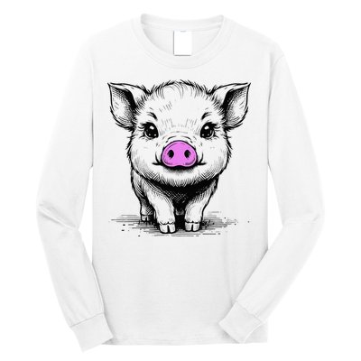 Cute Pig With Nose Drawing Long Sleeve Shirt