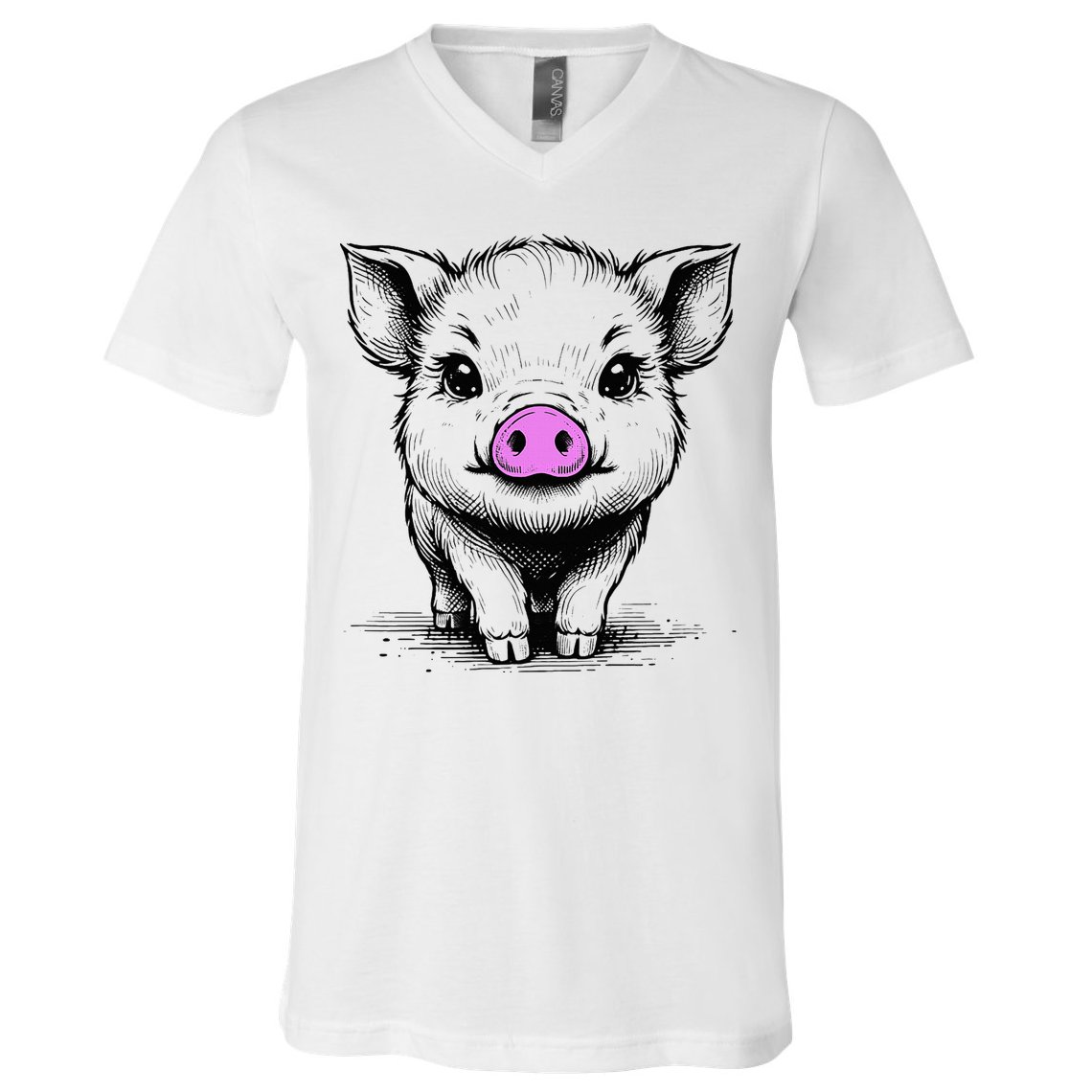 Cute Pig With Nose Drawing V-Neck T-Shirt