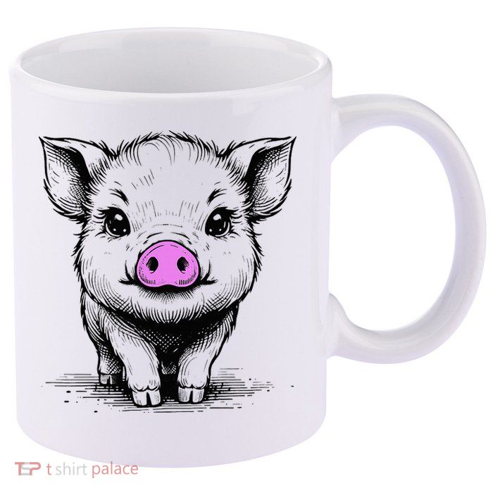 Cute Pig With Nose Drawing 11oz C Handle Ceramic Mug