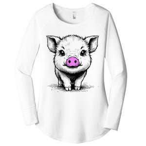 Cute Pig With Nose Drawing Women's Perfect Tri Tunic Long Sleeve Shirt