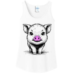 Cute Pig With Nose Drawing Ladies Essential Tank