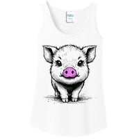 Cute Pig With Nose Drawing Ladies Essential Tank