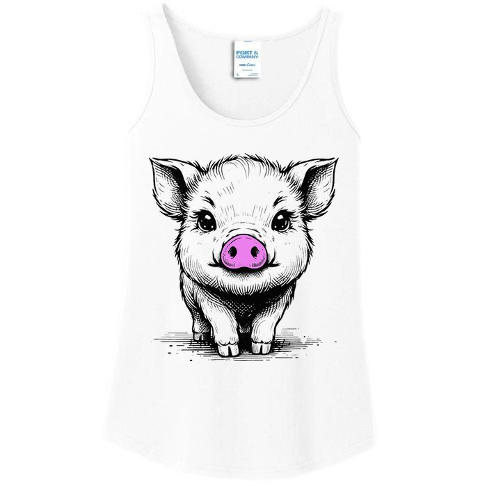 Cute Pig With Nose Drawing Ladies Essential Tank