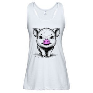 Cute Pig With Nose Drawing Ladies Essential Flowy Tank