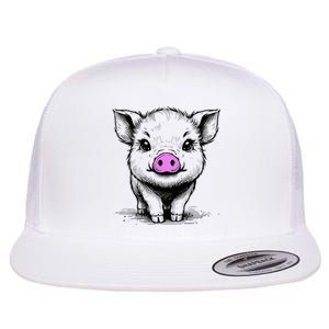 Cute Pig With Nose Drawing Flat Bill Trucker Hat