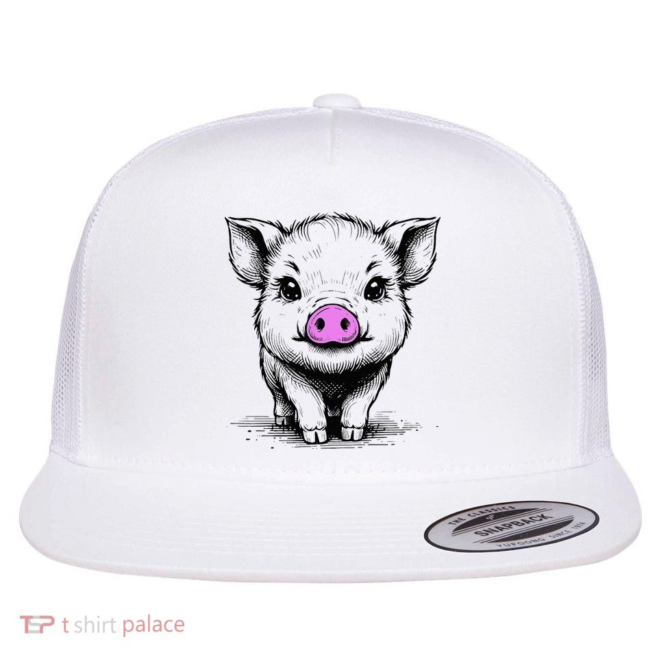Cute Pig With Nose Drawing Flat Bill Trucker Hat