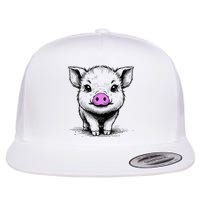 Cute Pig With Nose Drawing Flat Bill Trucker Hat