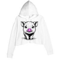 Cute Pig With Nose Drawing Crop Fleece Hoodie