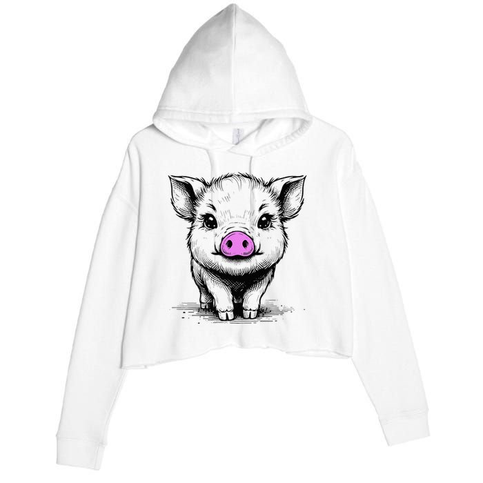 Cute Pig With Nose Drawing Crop Fleece Hoodie