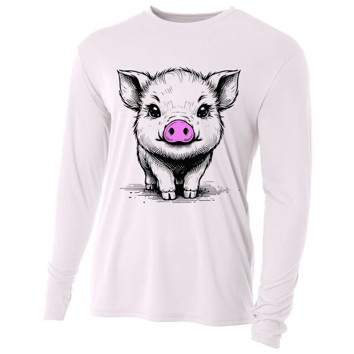 Cute Pig With Nose Drawing Cooling Performance Long Sleeve Crew