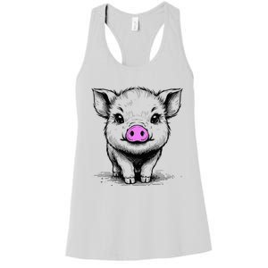 Cute Pig With Nose Drawing Women's Racerback Tank