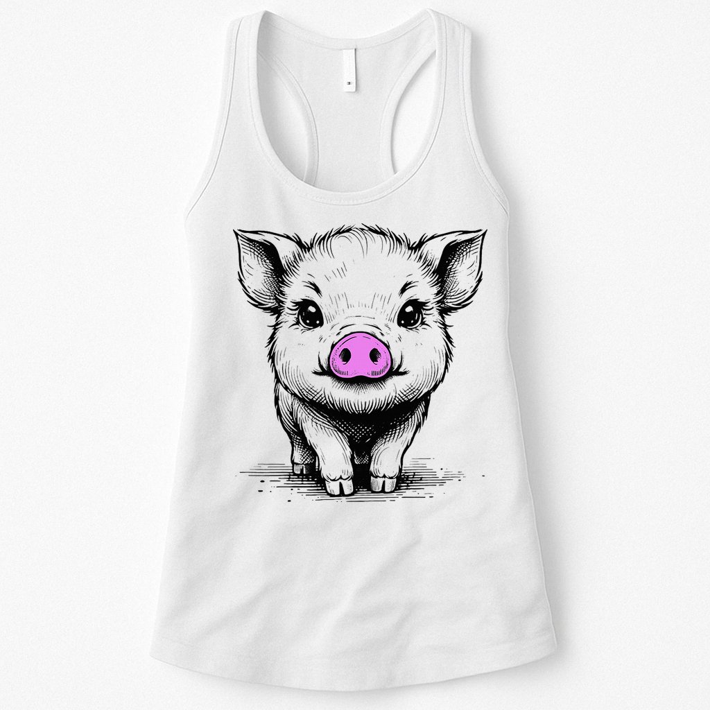 Cute Pig With Nose Drawing Womens Tank Top