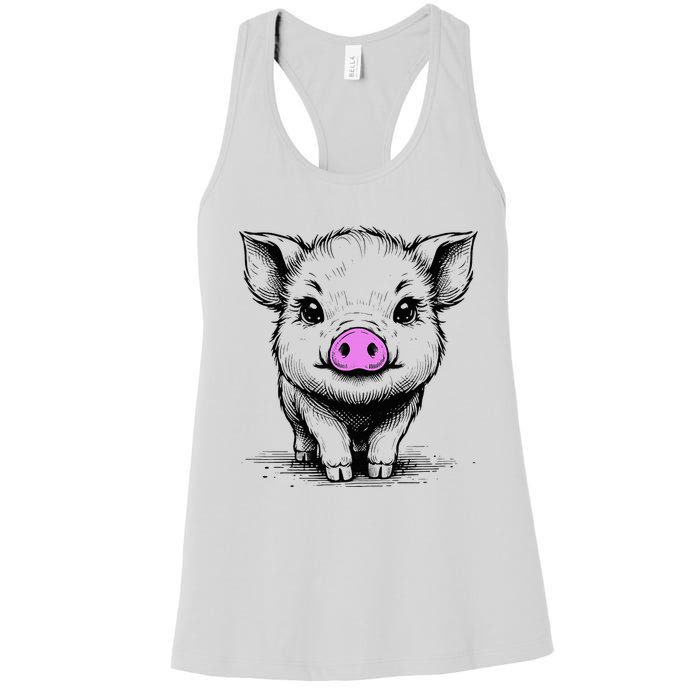 Cute Pig With Nose Drawing Women's Racerback Tank