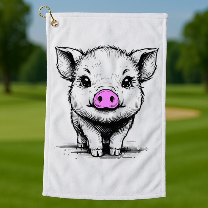 Cute Pig With Nose Drawing Golf Towel