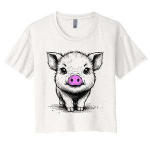 Cute Pig With Nose Drawing Women's Crop Top Tee