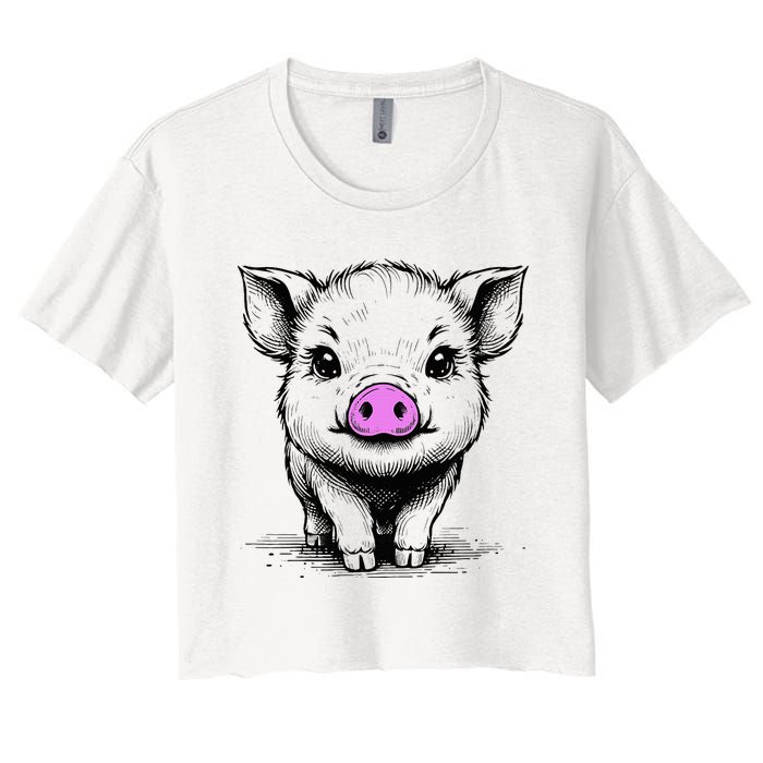 Cute Pig With Nose Drawing Women's Crop Top Tee