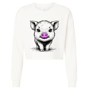 Cute Pig With Nose Drawing Cropped Pullover Crew