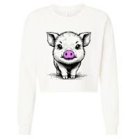 Cute Pig With Nose Drawing Cropped Pullover Crew