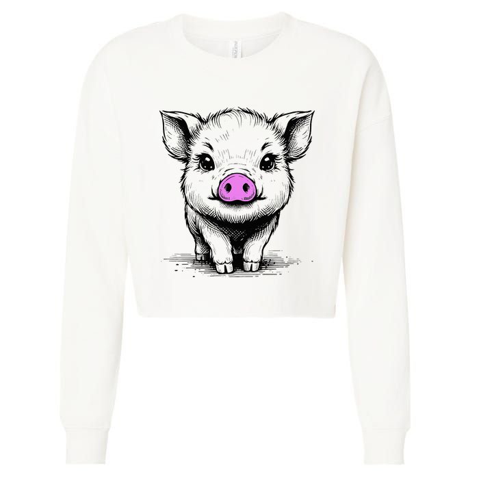 Cute Pig With Nose Drawing Cropped Pullover Crew