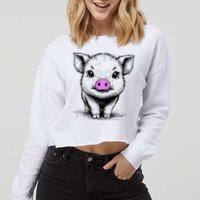 Cute Pig With Nose Drawing Cropped Pullover Crew