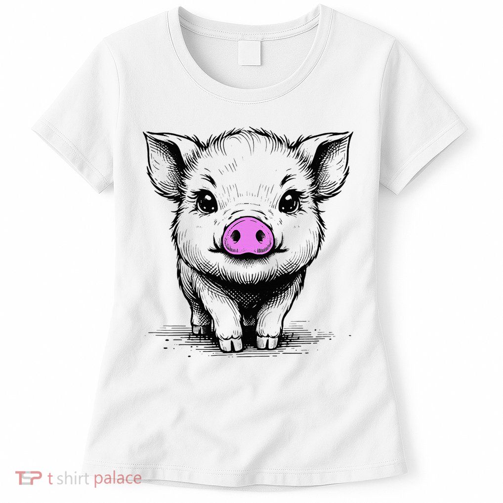 Cute Pig With Nose Drawing Womens T-Shirt