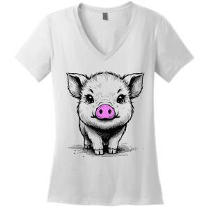 Cute Pig With Nose Drawing Women's V-Neck T-Shirt