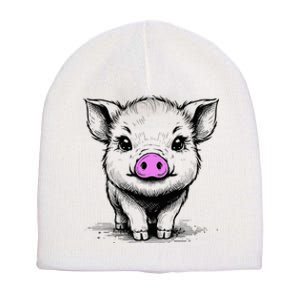 Cute Pig With Nose Drawing Short Acrylic Beanie