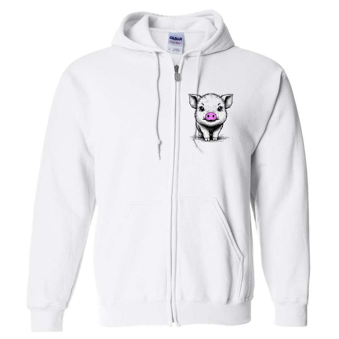 Cute Pig With Nose Drawing Full Zip Hoodie