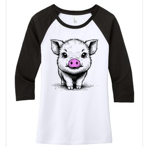 Cute Pig With Nose Drawing Women's Tri-Blend 3/4-Sleeve Raglan Shirt