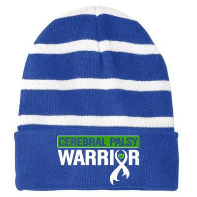 Cerebral Palsy Warrior Cp Green Ribbon Awareness Support Cute Gift Striped Beanie with Solid Band