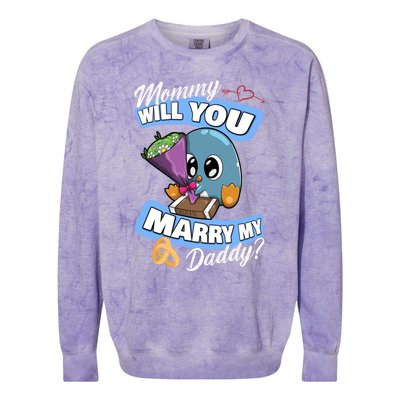 Cute Penguin Wedding Offer Mommy Will You Marry My Daddy Gift Colorblast Crewneck Sweatshirt