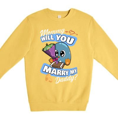 Cute Penguin Wedding Offer Mommy Will You Marry My Daddy Gift Premium Crewneck Sweatshirt