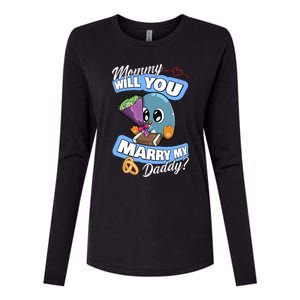 Cute Penguin Wedding Offer Mommy Will You Marry My Daddy Gift Womens Cotton Relaxed Long Sleeve T-Shirt