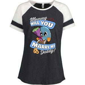 Cute Penguin Wedding Offer Mommy Will You Marry My Daddy Gift Enza Ladies Jersey Colorblock Tee