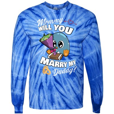 Cute Penguin Wedding Offer Mommy Will You Marry My Daddy Gift Tie-Dye Long Sleeve Shirt