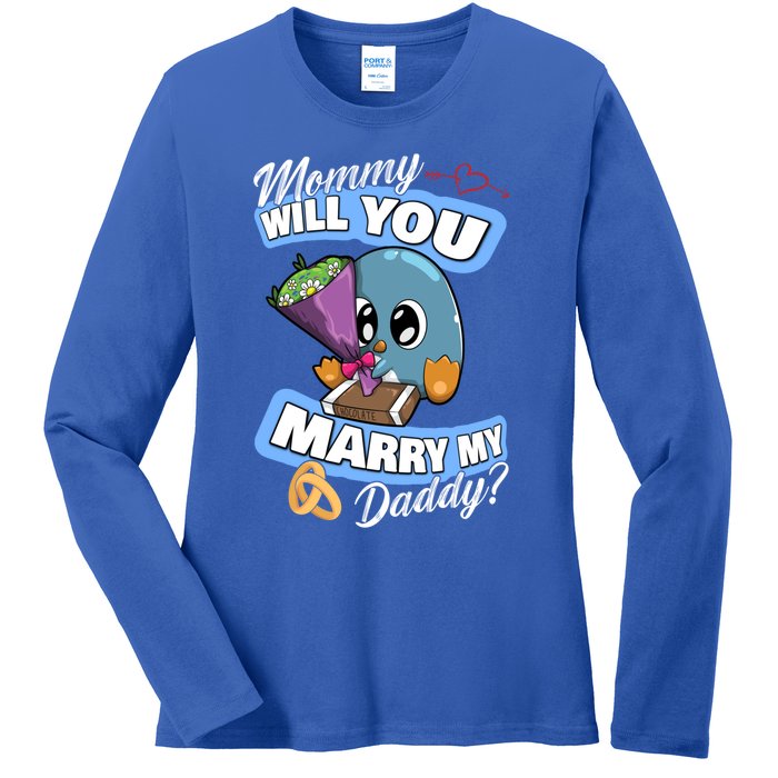 Cute Penguin Wedding Offer Mommy Will You Marry My Daddy Gift Ladies Long Sleeve Shirt