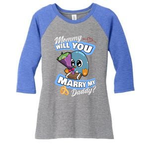 Cute Penguin Wedding Offer Mommy Will You Marry My Daddy Gift Women's Tri-Blend 3/4-Sleeve Raglan Shirt