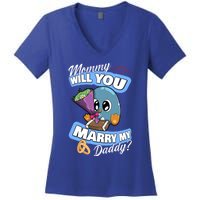 Cute Penguin Wedding Offer Mommy Will You Marry My Daddy Gift Women's V-Neck T-Shirt