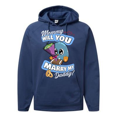 Cute Penguin Wedding Offer Mommy Will You Marry My Daddy Gift Performance Fleece Hoodie