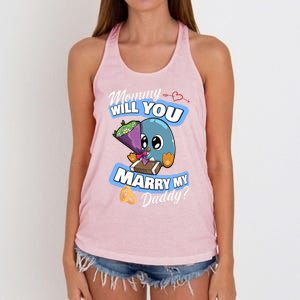 Cute Penguin Wedding Offer Mommy Will You Marry My Daddy Gift Women's Knotted Racerback Tank