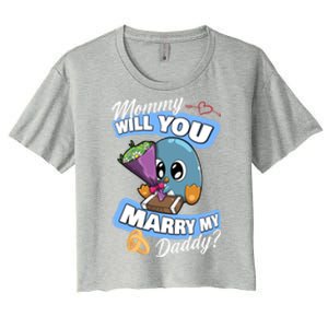 Cute Penguin Wedding Offer Mommy Will You Marry My Daddy Gift Women's Crop Top Tee