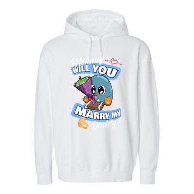 Cute Penguin Wedding Offer Mommy Will You Marry My Daddy Gift Garment-Dyed Fleece Hoodie