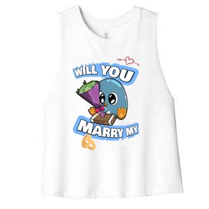 Cute Penguin Wedding Offer Mommy Will You Marry My Daddy Gift Women's Racerback Cropped Tank