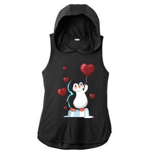 Cute Penguin With Heart Balloon Valentines Day Love Gift Ladies PosiCharge Tri-Blend Wicking Draft Hoodie Tank