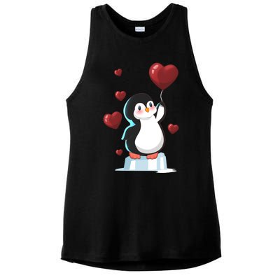 Cute Penguin With Heart Balloon Valentines Day Love Gift Ladies PosiCharge Tri-Blend Wicking Tank